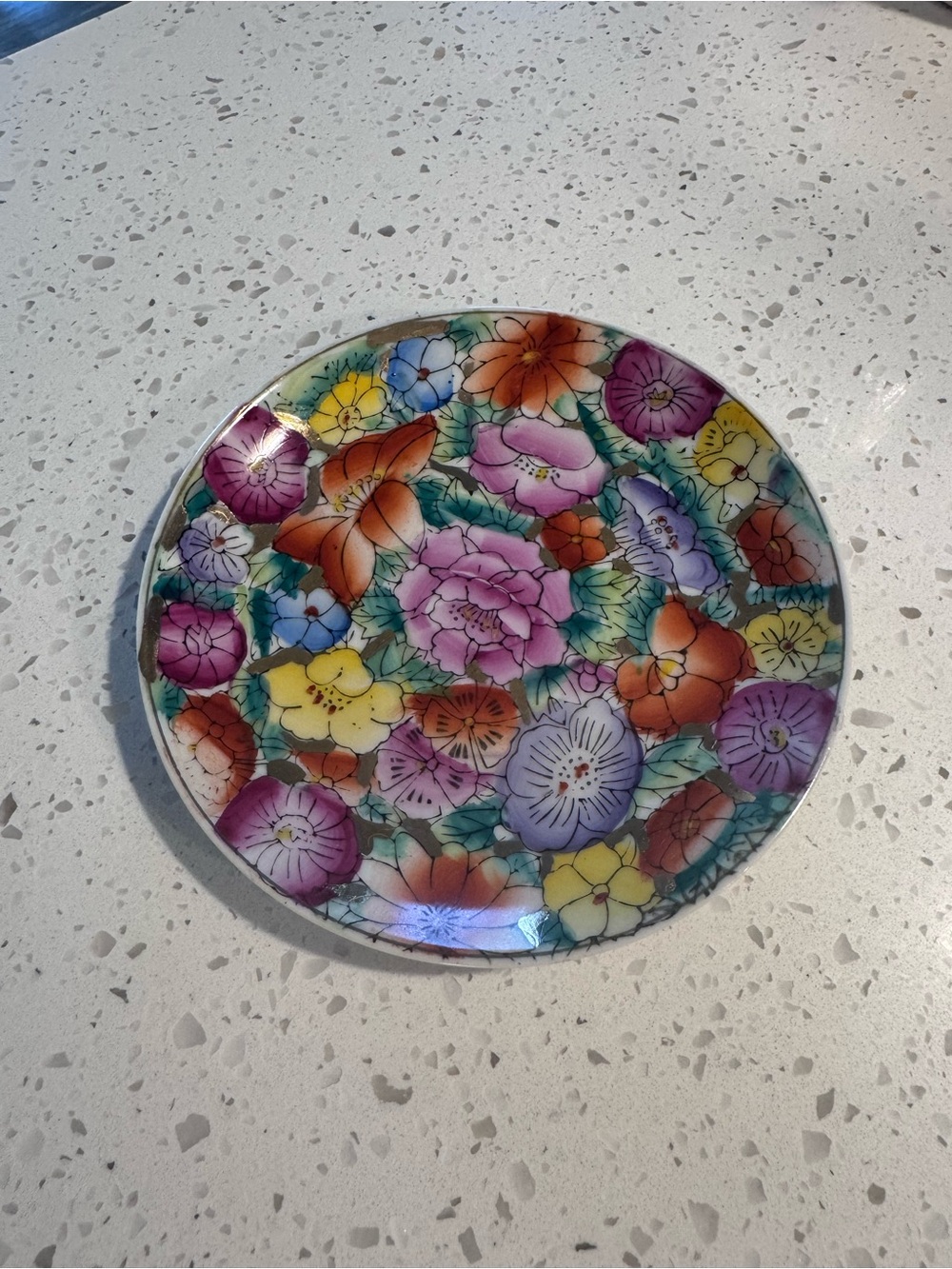 Vintage Hand-Painted Floral Decorative Plate-Multicolor-Overseas United Ltd-6”